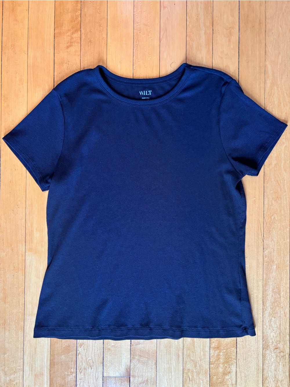 EUC WILT Black Ribbed Basic Crewneck Tee Shirt | Peru Pima Cotton | Women’s XL